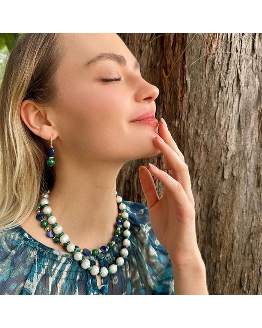Farra Blue Heart-Shaped Lapis With Round Malachite Earrings