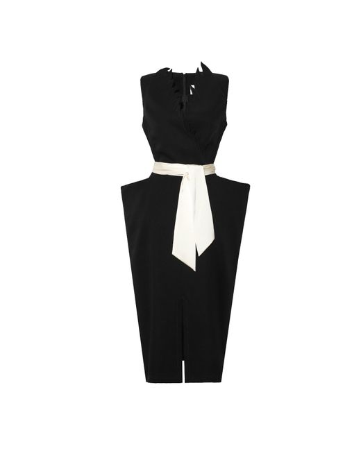 Julia Allert Black Sculptural Sleeveless V-Neck Midi Dress With Belt