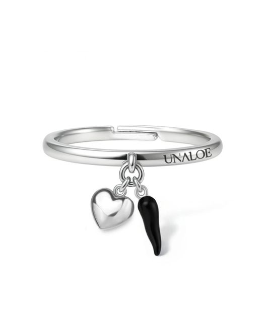 Unaloe Metallic Sterling Adjustable Ring With Enamel Italian Horn And Heart – Protection Jewelry For