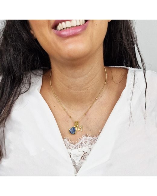 Harfi Metallic Vermeil Plated Lapis Lazuli September Birthstone Initial Pendant Necklace