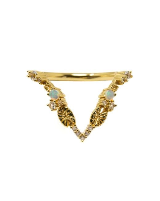 NASI SILVER Metallic Lilypad Wishbone Ring- Opal & Topaz