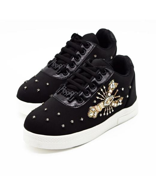 Rettrose Black Kehlani Luxury Lycra Handmade Embellished Tennis Shoe
