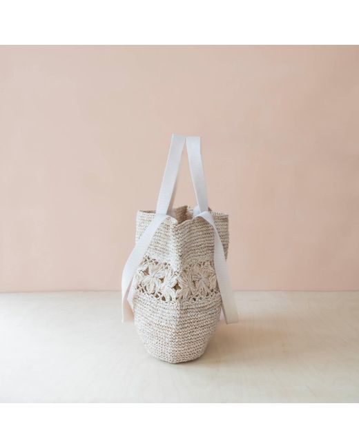 LIKHÂ White Neutrals Handwoven Raffia Tapered Tote Bag – Flower Weave