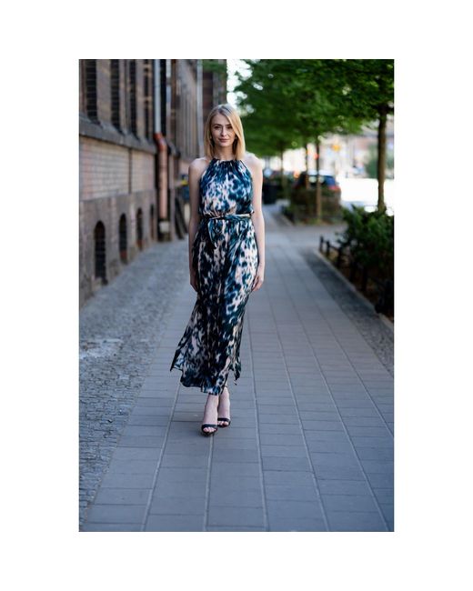 Oh!Zuza Blue Neutrals Echo Satin Viscose Maxi Dress With Belt