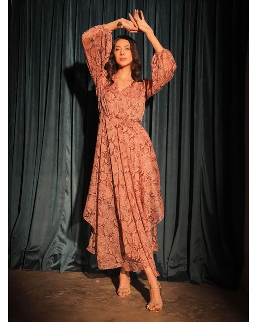 Rose & Nancy Red Mali Pretty Snake Print Maxi Dress
