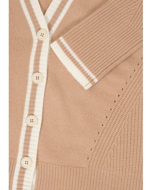 Loop Cashmere Natural Neutrals Striped Tipped V Neck Lofty Cardigan