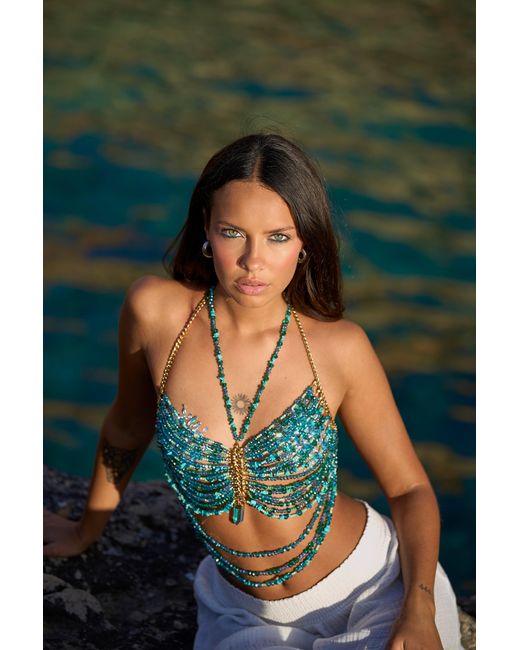 Haus of Mclees Blue Beaded Top