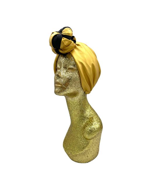 Julia Clancey Metallic Edith Gold Pleather & Jet Black Silk Reversible Turban