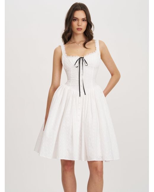 Miss Circle New York White Madison Cotton Eyelet Square Neck Midi Dress