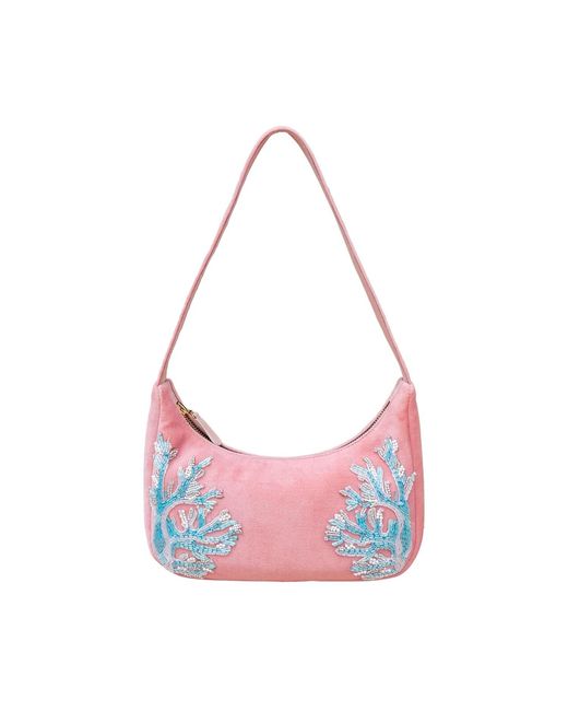 Laura Slings Pink Beaded Shoulder Bag With Coral Embroidery And Embellished Details