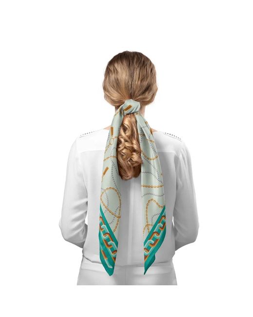 Le Parmentier Green Heritage Chain And Pearls Silk Square Scarf