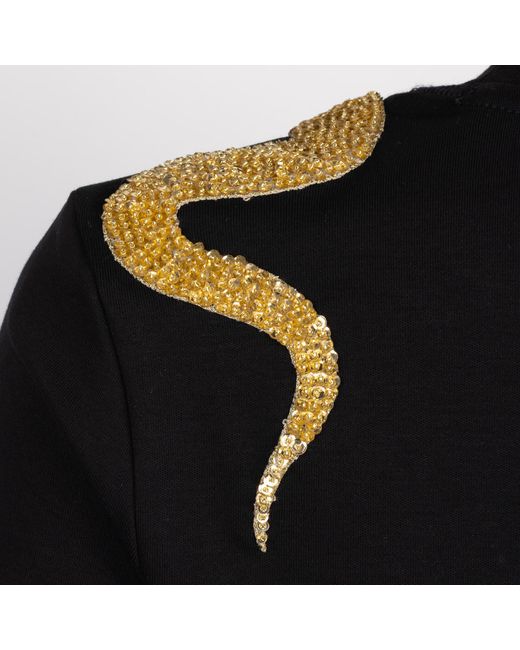 House of Laines London Black Laines Couture Embellished Shoulder Snake T-Shirt