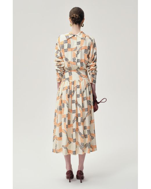 FRONT ROW SHOP Natural Printed Trompe-L'Ceil Dress Multi