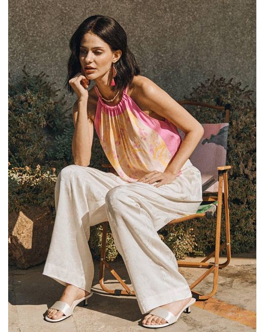 Lost Pattern White Beach Blossom Wide-Leg Pants