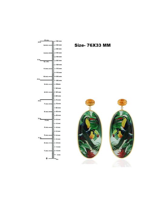Artisan Green Bakelite Motif Drop Earrings With Citrine & Diamond