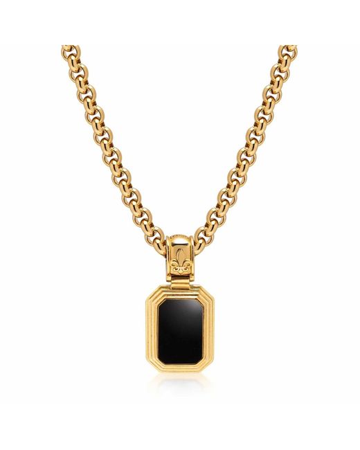 Nialaya Metallic Sterling Necklace With Two-In-One Malachite & Onyx Pendant for men