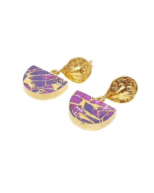 Harfi Metallic Amethyst February Birthstone Statement Earrings