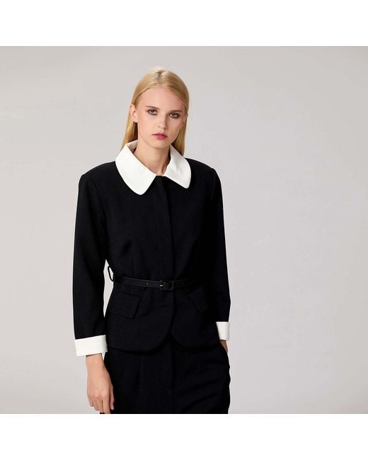 Smart and Joy Black Double Breasted Collar Jacket