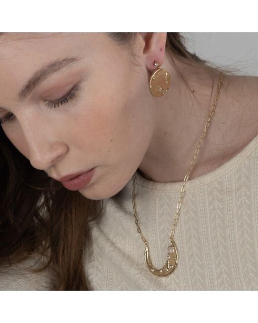 Rare Matters Jewelry Metallic Stellar Arc Clear Quartz Necklace