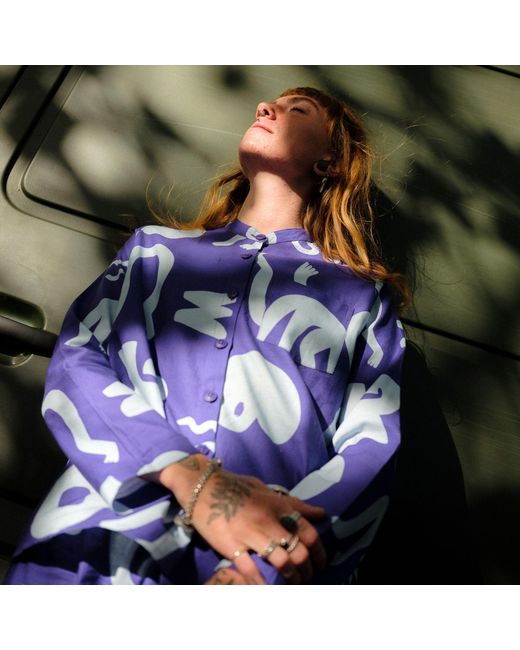 Wild Clouds Purple Organic Cotton & Linen Shirt