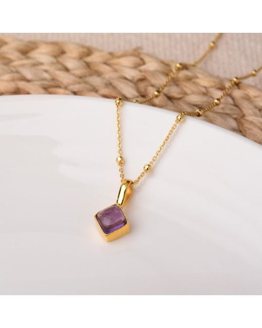 Nellou Jewellery Metallic Diamond Amethyst Necklace Birthstone February Plated Sterling