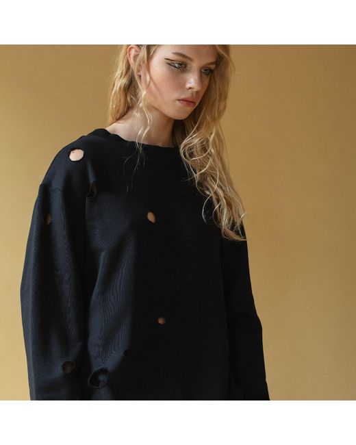 Una Berzina Black Grunge-Style Sweatshirt With Holes