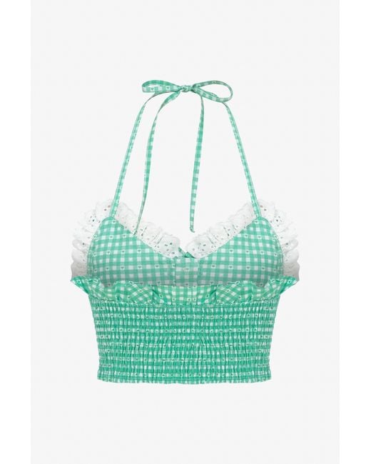 Je Te Veux Blue Sweetheart Gingham Bustier With Lace Trim
