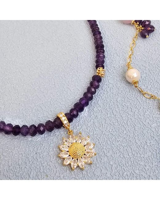 Farra Purple Amethyst With Daisy Pendant Necklace