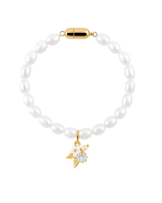My Little Nature Metallic Freshwater Pearls Bridal Bracelet With Flower And Magnetic Clasp