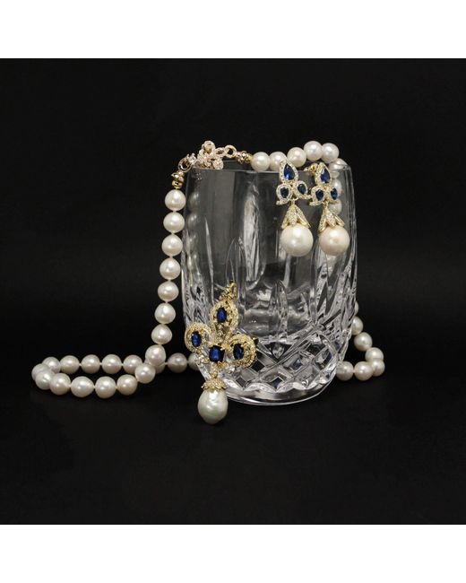 Ninemoo Blue Royal Iris Natural Pearl Earrings