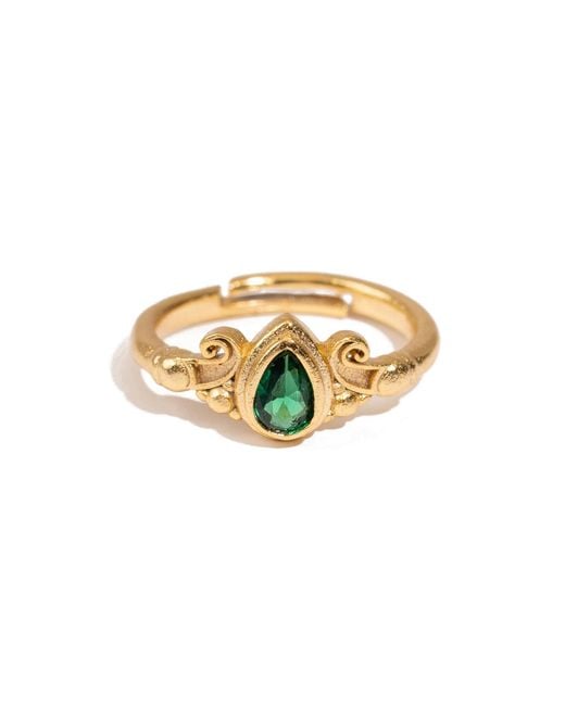 Ebru Jewelry Metallic Teardrop Emerald Gemstone Ring