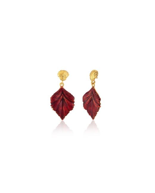 Milou Jewelry Red Linden Leaf Drop Earrings