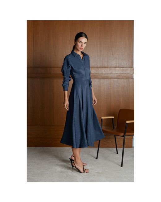 navy blue midi shirt dress