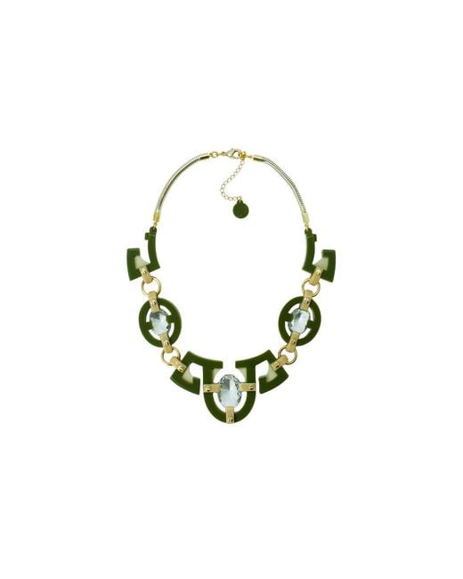 Gissa Bicalho Green Handmade Acrylic Necklace Plastron Oval Cut Stone Clay