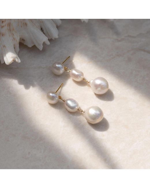 Ella Palm Metallic Eva Baroque Pearl Gold Earrings