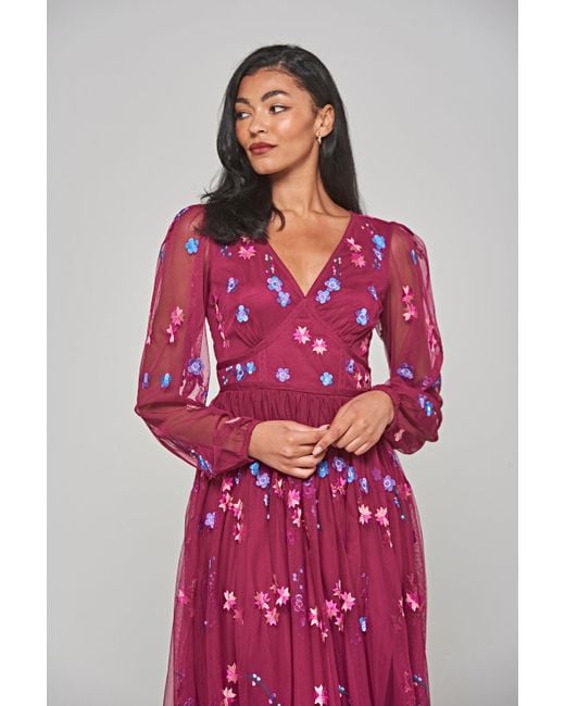 Frock and Frill Brooke Floral Embroidered Midi Dress
