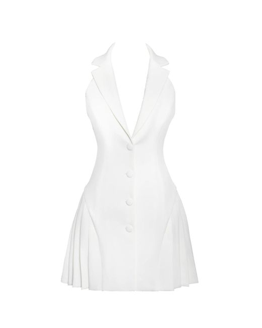 Miss Circle New York White Reyna Backless Pleated Mini Blazer Dress