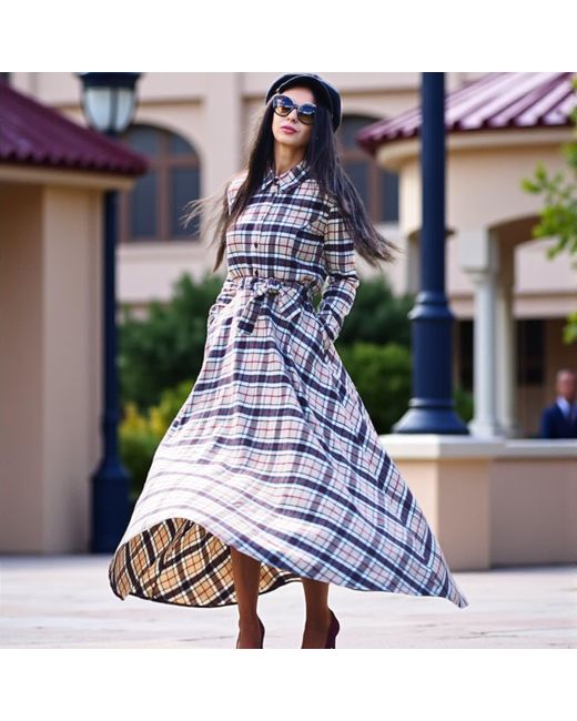 Adrenaline Fashion Black Neutrals Elegant Long Plaid Dress – Designer Dress