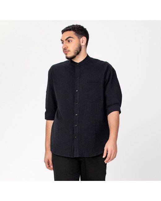 Smart and Joy Blue Minimalist Mao Shirt for men