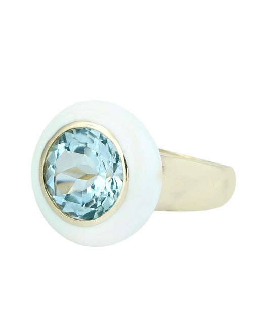 Artisan Blue 14K Enamel & Topaz Cocktail Ring