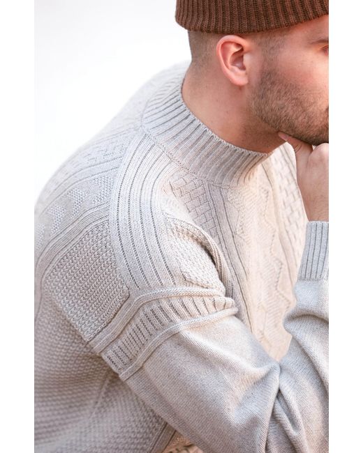 Paul James Knitwear Gray Midweight Cotton Cromer Mock Neck Gansey Jumper for men
