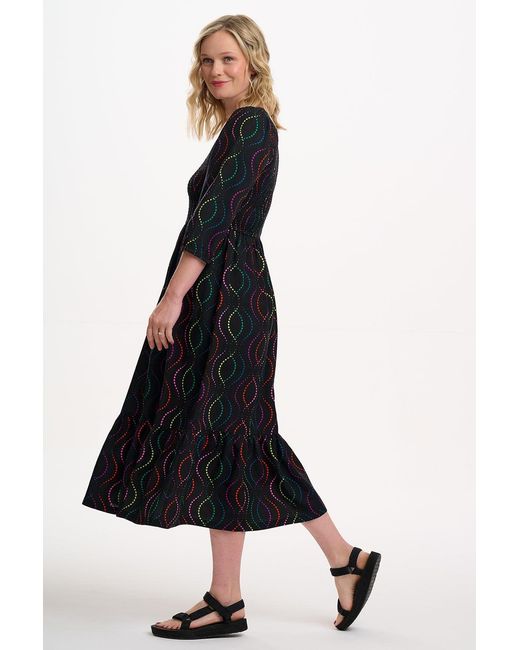 Sugarhill Black Magdalene Shirred Midi Dress, Dotted Waves