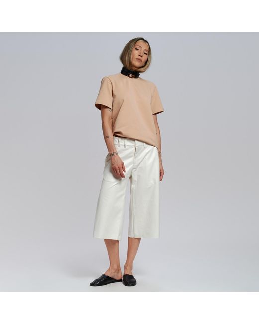 Hedare Gray Capri Leather Trousers