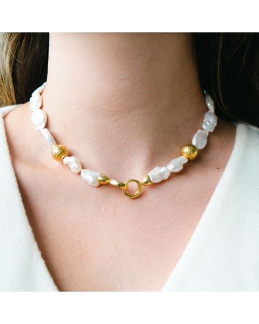 LINYA JEWELLERY Metallic Dora Pearl Necklace