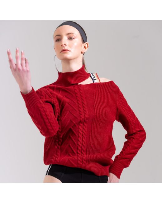 Chuks Collins Red Neutrals Victorian Cut Out Shoulder Ivory Sweater