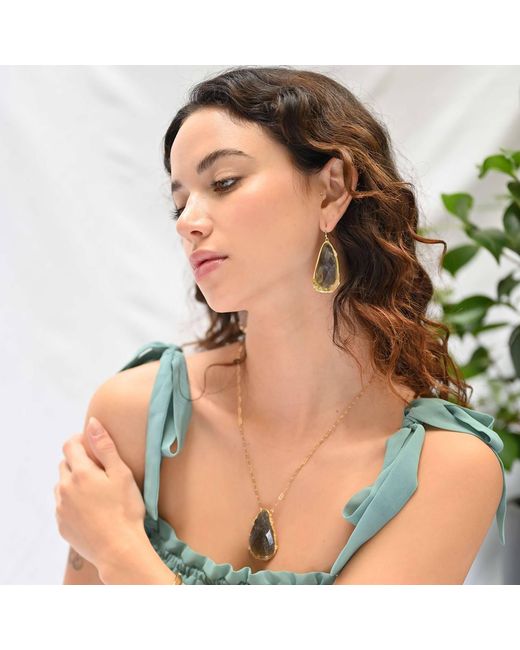 Rare Matters Jewelry Metallic Organic Labradorite Teardrop Necklace