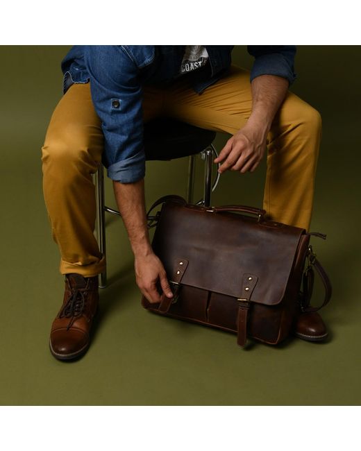 Dötch Leather Brown Abai Leather Messenger Laptop Bag for men