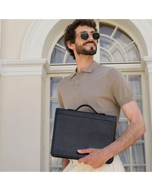 Time Resistance Black Leather Portfolio With Binder