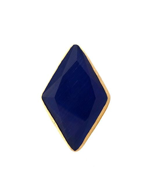 Ebru Jewelry Blue Stylish Cat Eye Stone Chunky Ring