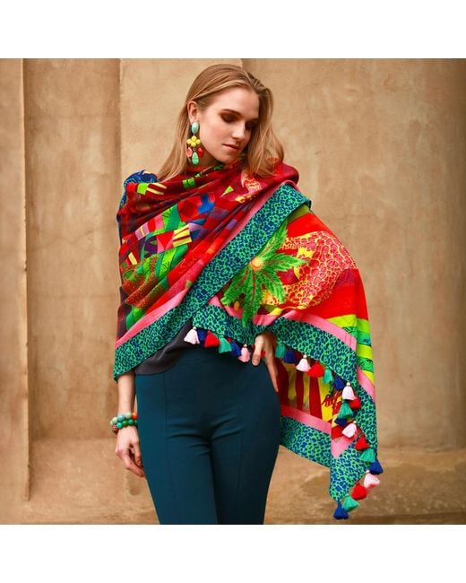 Beatrice von Tresckow Pink Neon Savanna Stilvoll Wool Shawl